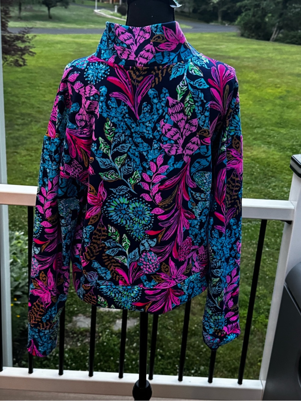 Lilly Pulitzer Wrenley Zip-Up Floral Jacket Aegean Navy Calypso Coast Size XL - Picture 12 of 14